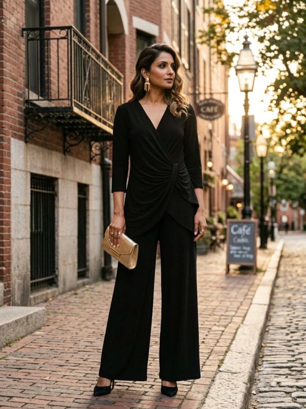 Adrianna Papell Black Side-Tie Crepe Jumpsuit | Wide Leg | Formal Event | Size 4